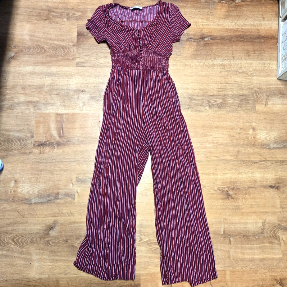 Hollister Red Jumpsuit with Wide-Leg Design
